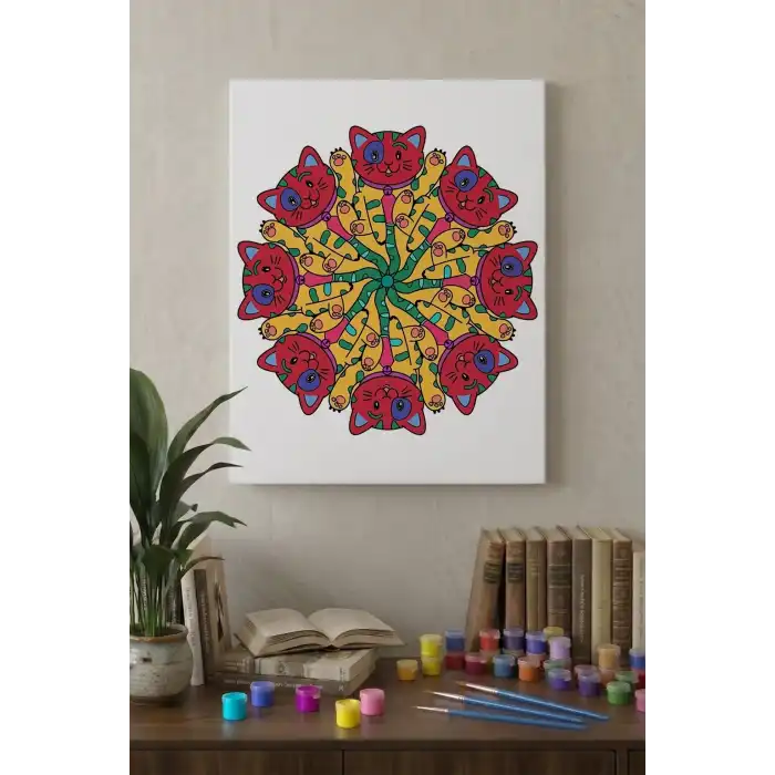 Kedi Desenli Mandala Tuval Boyama Seti 40x50 cm
