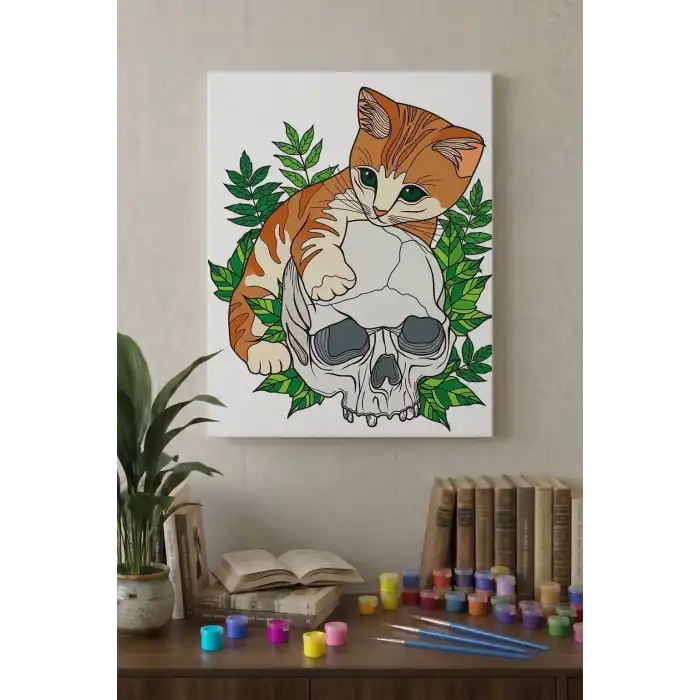 Kedi Desenli Mandala Tuval Boyama Seti 40x50 cm