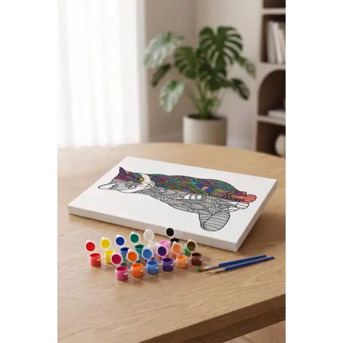 Kedi Desenli Mandala Tuval Boyama Seti 40x50 cm