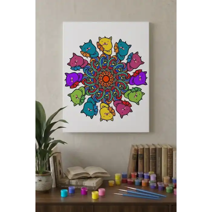 Kedi Desenli Mandala Tuval Boyama Seti 40x50 cm