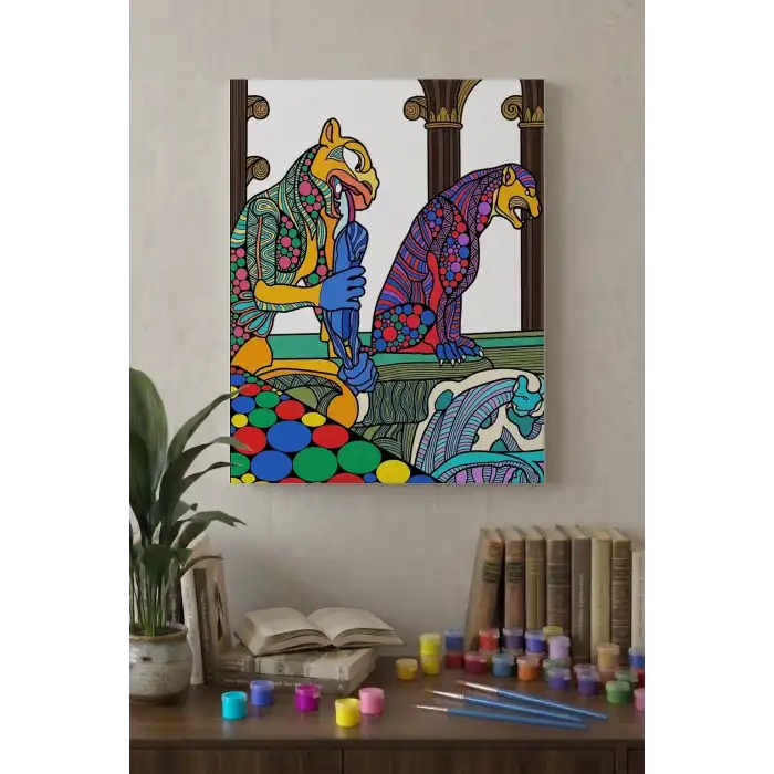 Kedi Heykeli Desenli Mandala Tuval Boyama Seti 40x50 cm