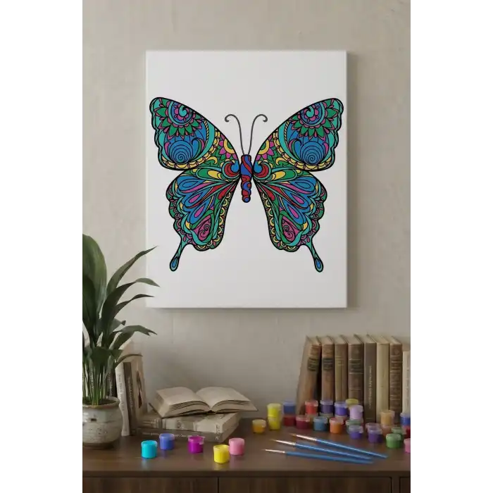 Kelebek Desenli Mandala Tuval Boyama Seti 40x50 cm