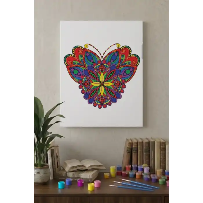 Kelebek Desenli Mandala Tuval Boyama Seti 40x50 cm
