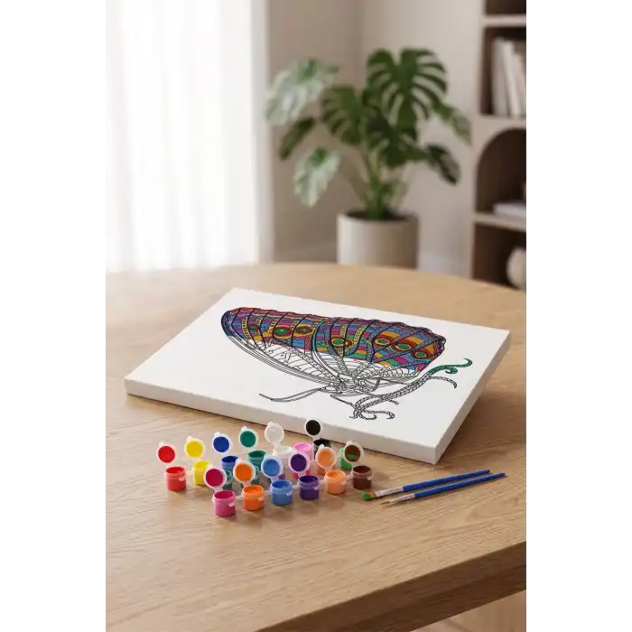 Kelebek Desenli Mandala Tuval Boyama Seti 40x50 cm