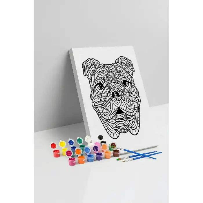 Köpek Desenli Mandala Tuval Boyama Seti 40x50 cm