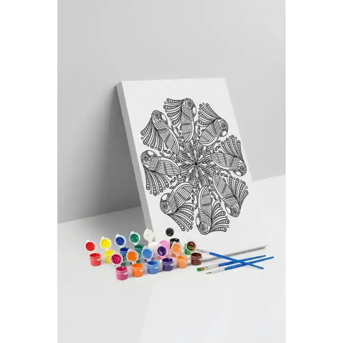 Kuş Desenli Mandala Tuval Boyama Seti 40x50 cm