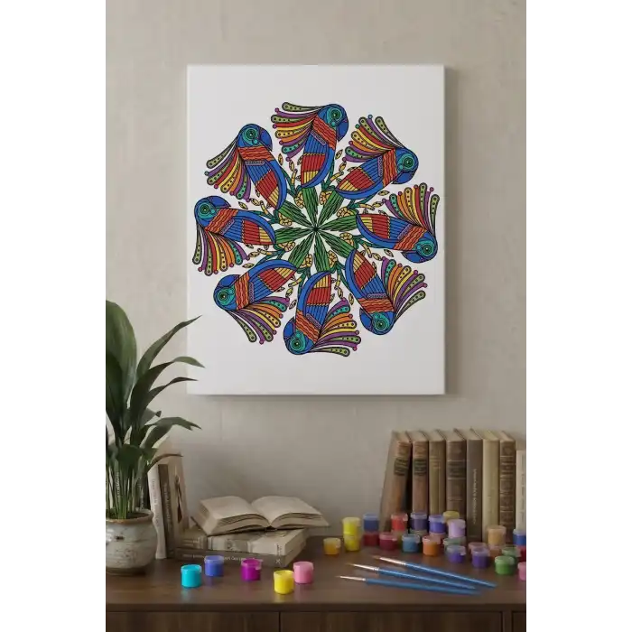 Kuş Desenli Mandala Tuval Boyama Seti 40x50 cm