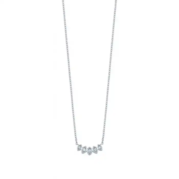 Leaf Motif Five-Stone Diamond Pendant Necklace