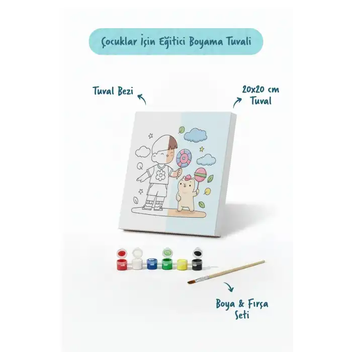 Lolipoplu Çocuk Boyama Tuvali – Şövalesiz Boya Seti 20x20