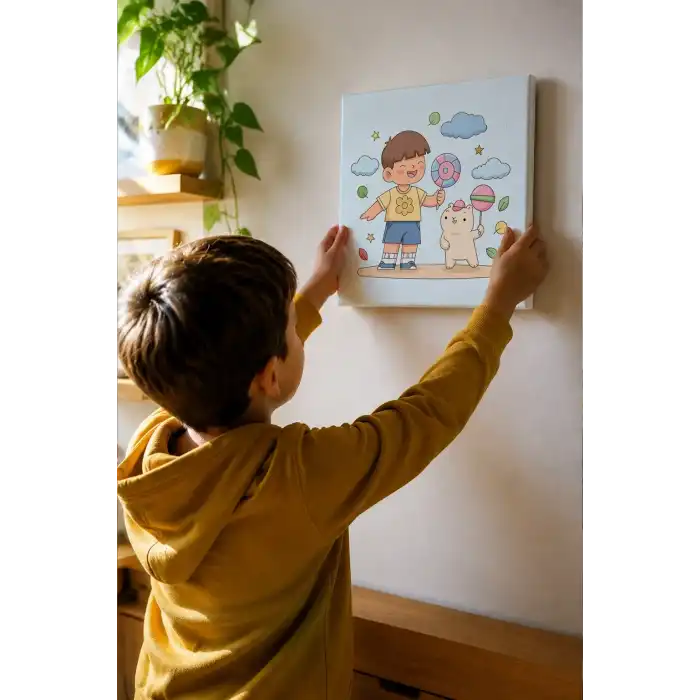 Lolipoplu Çocuk Boyama Tuvali – Şövalesiz Boya Seti 20x20