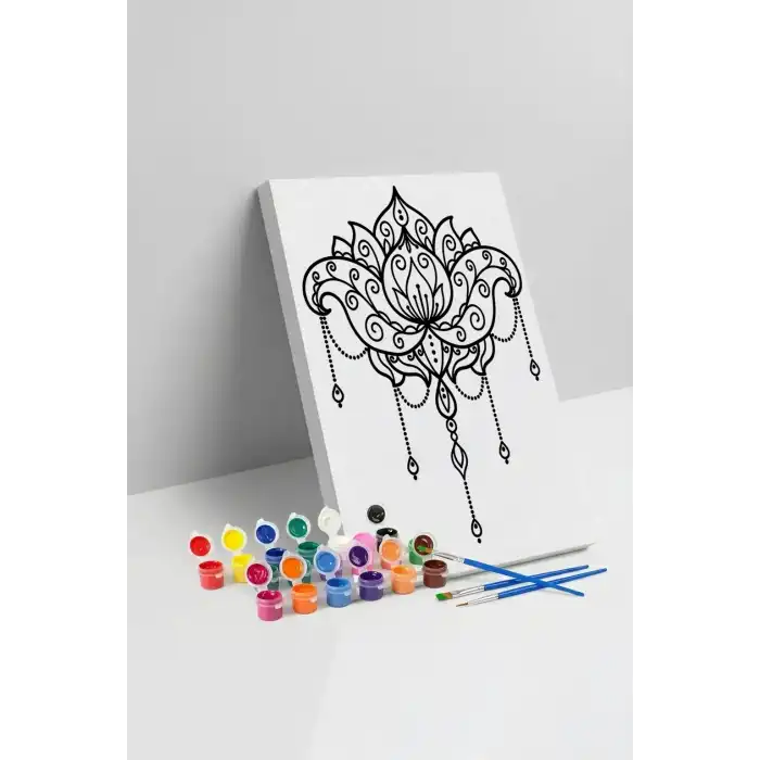 Lotus Çiçeği Desenli Mandala Tuval Boyama Seti 40x50 cm