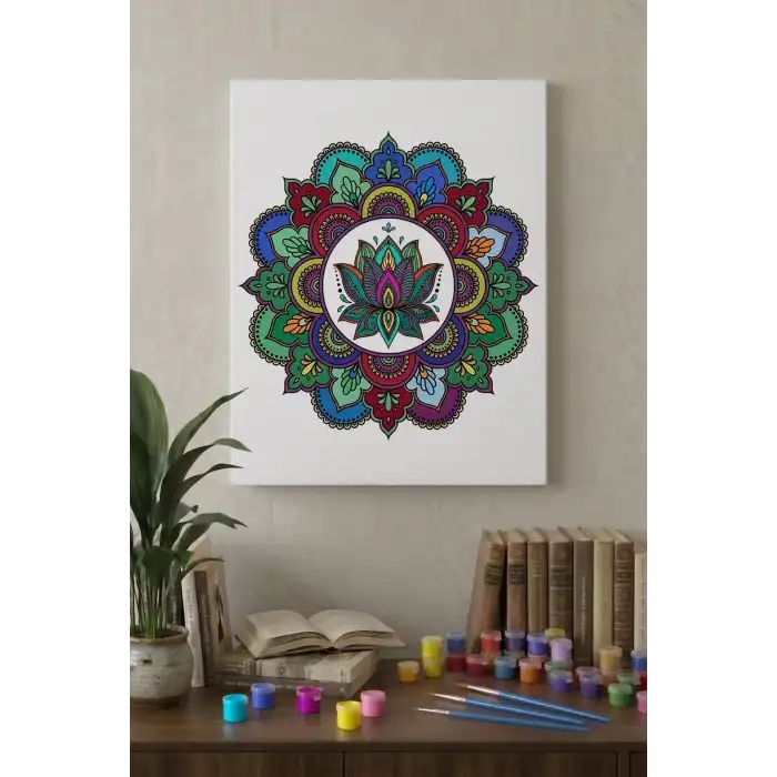 Lotus Desenli Mandala Tuval Boyama Seti 40x50 cm