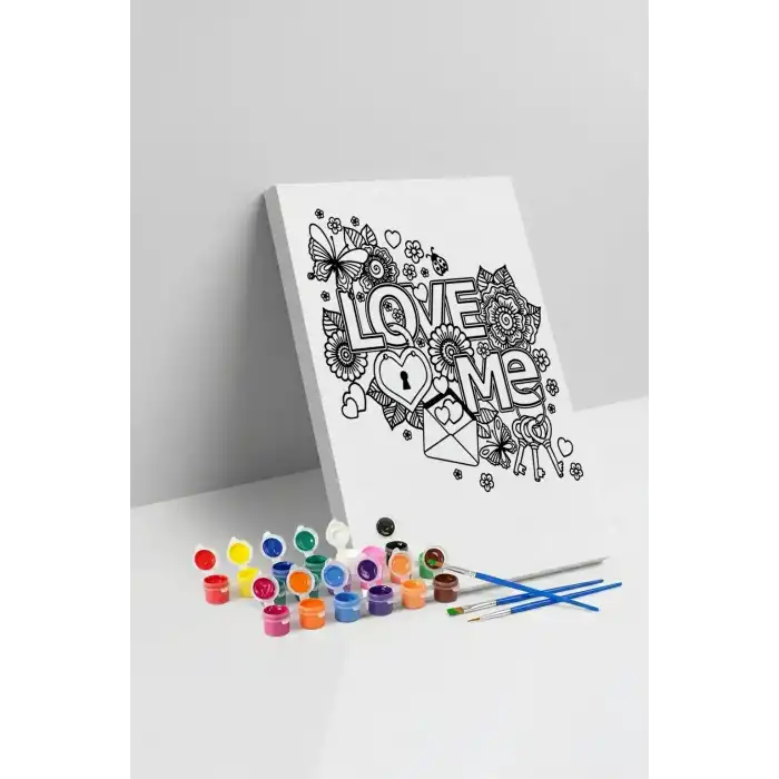 Love Desenli Mandala Tuval Boyama Seti 40x50 cm