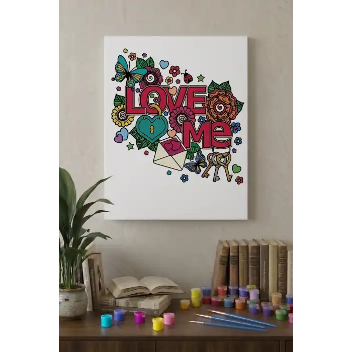 Love Desenli Mandala Tuval Boyama Seti 40x50 cm