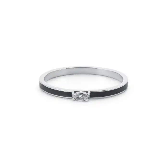 Marquise Diamond Black Enamel Ring