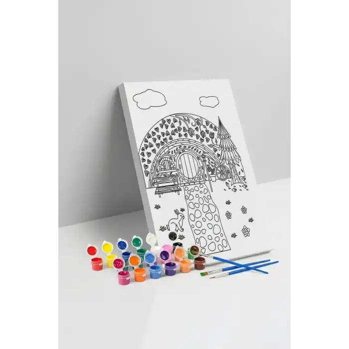 Masal Evi Desenli Mandala Tuval Boyama Seti 40x50 cm