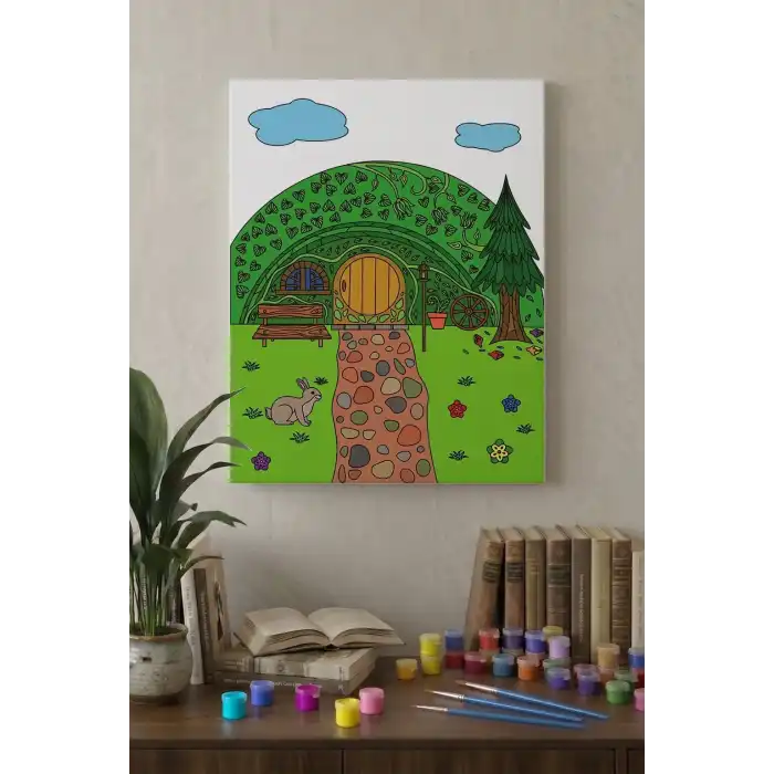 Masal Evi Desenli Mandala Tuval Boyama Seti 40x50 cm