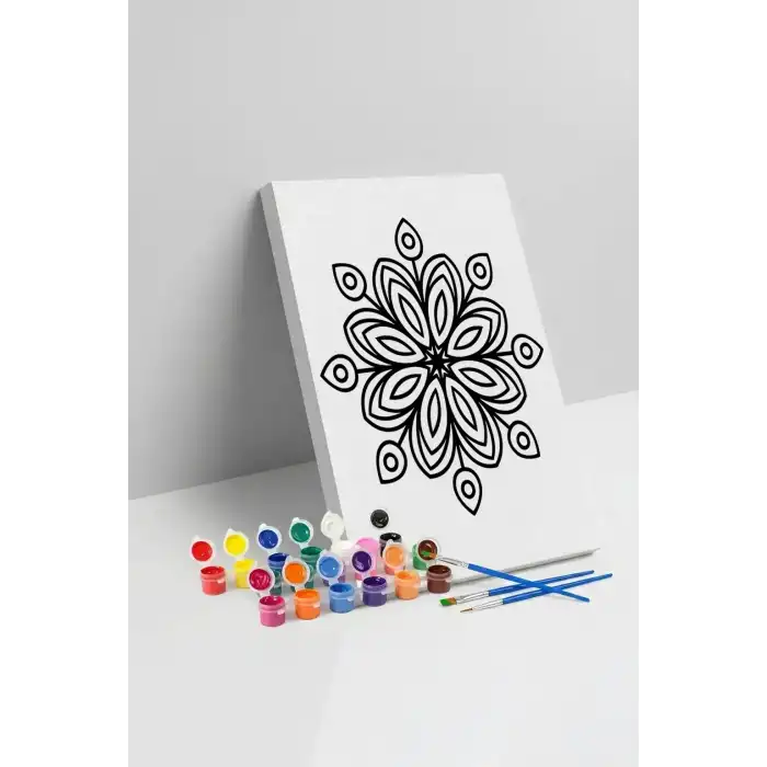 Minimal Çiçek Mandala Tuval Boyama Seti 40x50 cm