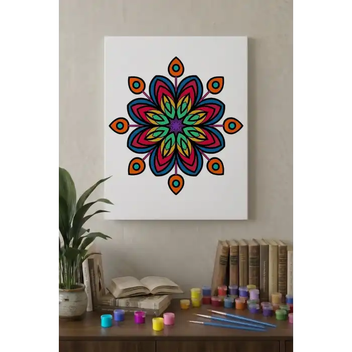 Minimal Çiçek Mandala Tuval Boyama Seti 40x50 cm