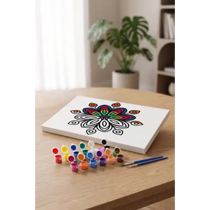 Minimal Çiçek Mandala Tuval Boyama Seti 40x50 cm