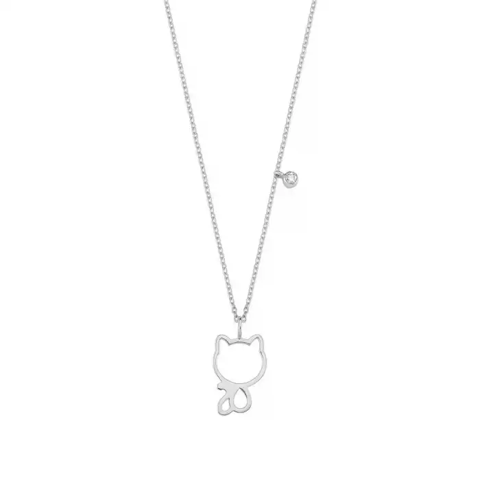 Minimal Diamond Cat Pendant Necklace