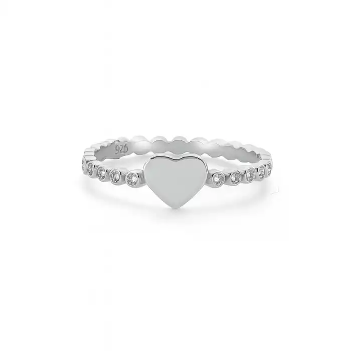 Minimal Heart Motif Diamond Side Stone Ring