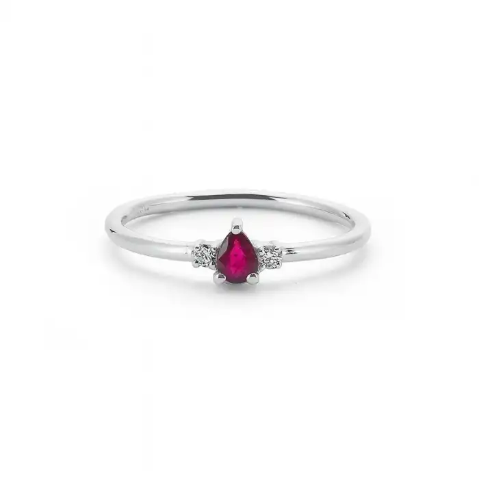 Minimal Pear Ruby Ring with Diamond Accents
