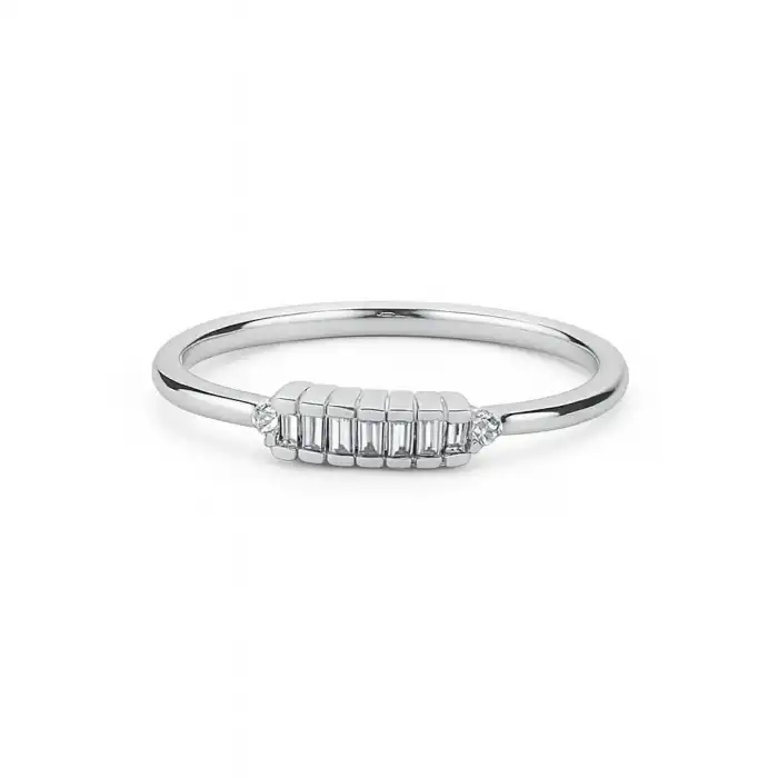 Modern Baguette and Round Diamond Ring