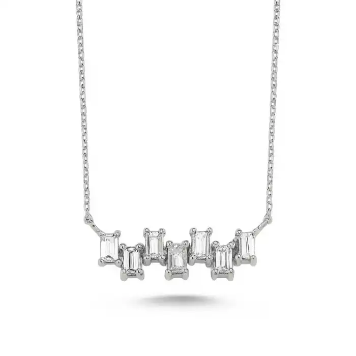 Modern Baguette Diamond Pendant Necklace