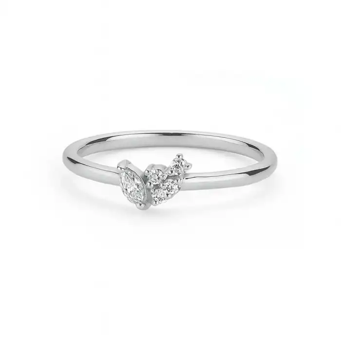 Modern Minimal Marquise and Round Diamond Ring
