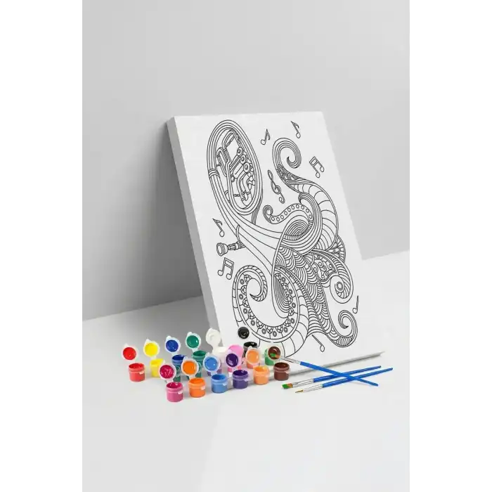 Müzik Notaları Desenli Mandala Tuval Boyama Seti 40x50 cm
