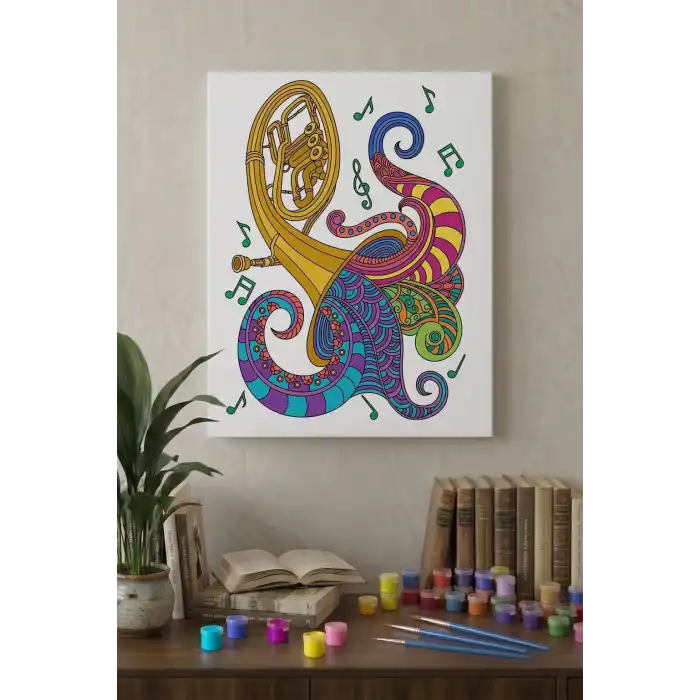 Müzik Notaları Desenli Mandala Tuval Boyama Seti 40x50 cm