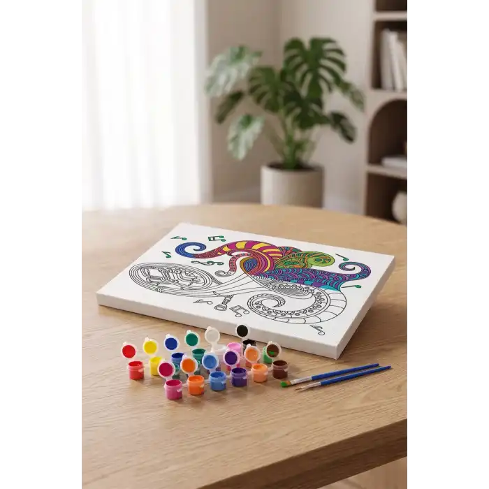 Müzik Notaları Desenli Mandala Tuval Boyama Seti 40x50 cm