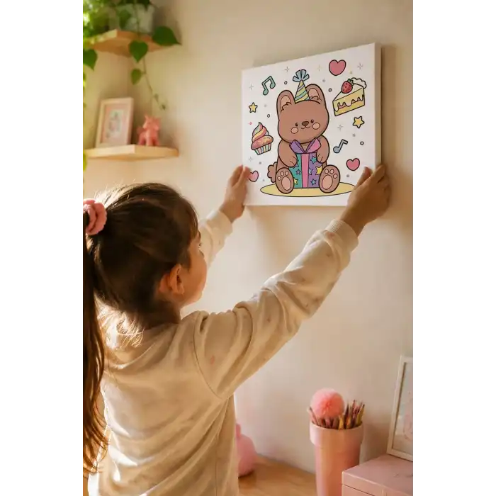 Müzikli Ayıcık Boyama Tuvali – Şövalesiz Boya Seti 20x20