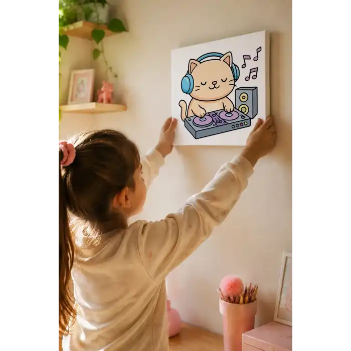 Müziksever Kedi Boyama Tuvali – Şövalesiz Boya Seti 20x20
