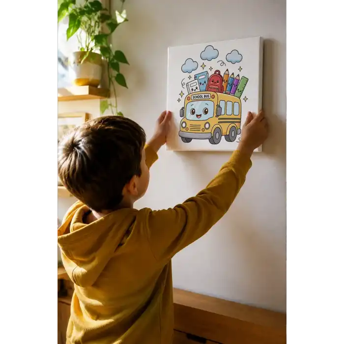 Okul Otobüsü Boyama Tuvali – Şövalesiz Boya Seti 20x20