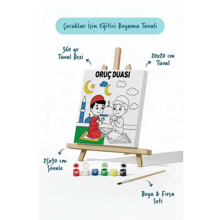 Oruç Duası Çocuklar İçin Eğitici Boyama Tuvali (Şövaleli)