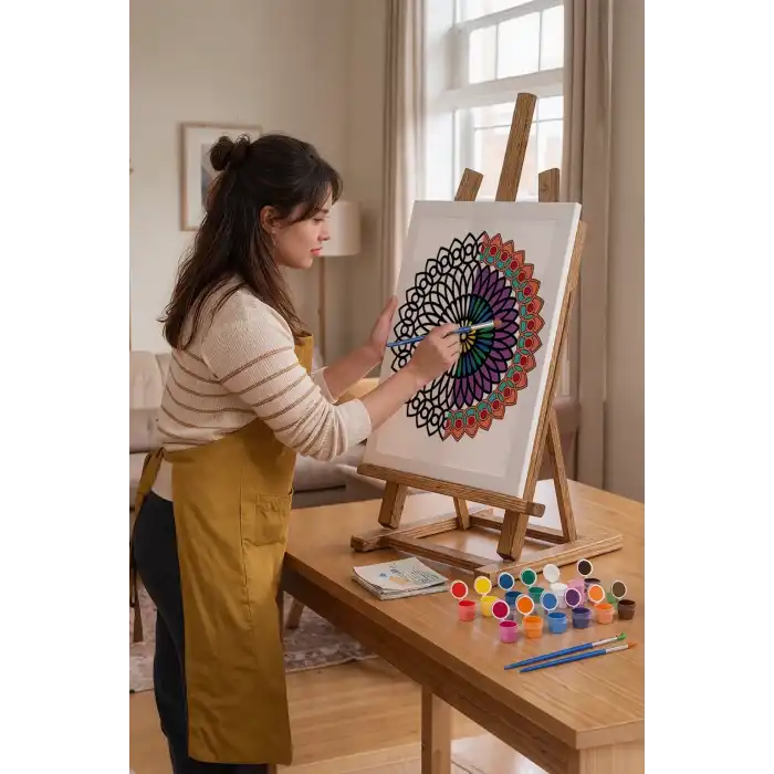 Oval Çiçek Mandala Tuval Boyama Seti 40x50 cm
