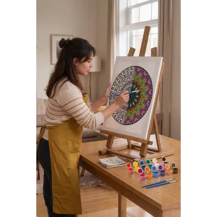 Oval Çiçek Mandala Tuval Boyama Seti 40x50 cm
