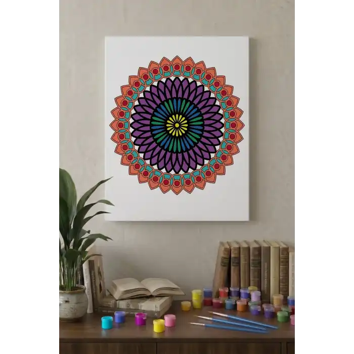 Oval Çiçek Mandala Tuval Boyama Seti 40x50 cm