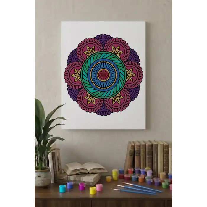 Oval Çiçek Mandala Tuval Boyama Seti 40x50 cm