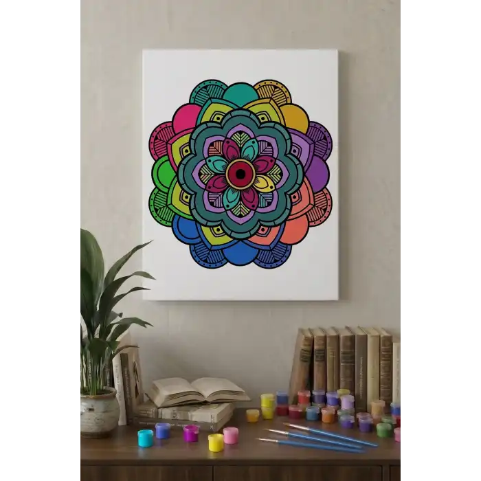 Oval Çiçek Mandala Tuval Boyama Seti 40x50 cm