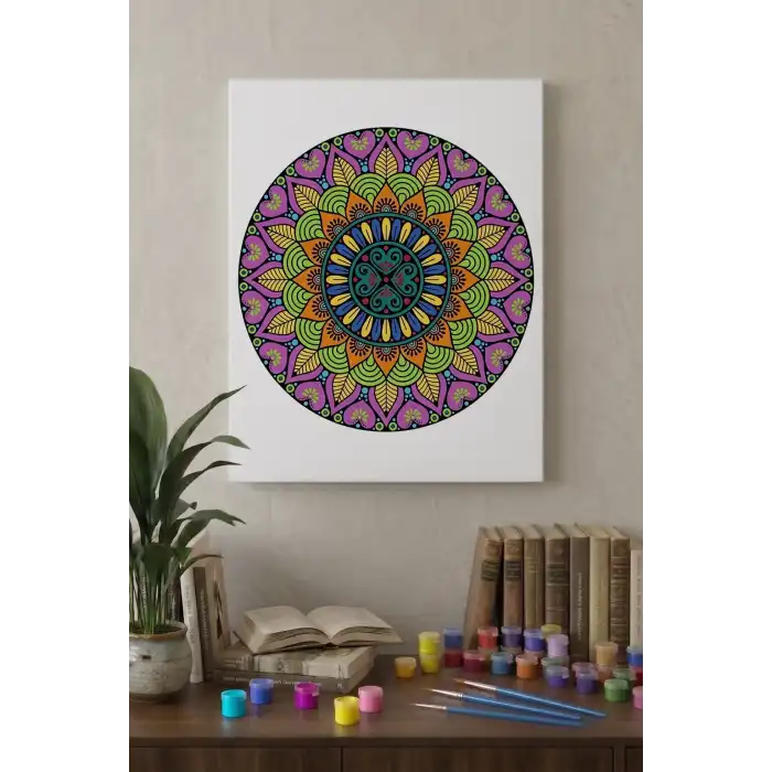 Oval Çiçek Mandala Tuval Boyama Seti 40x50 cm