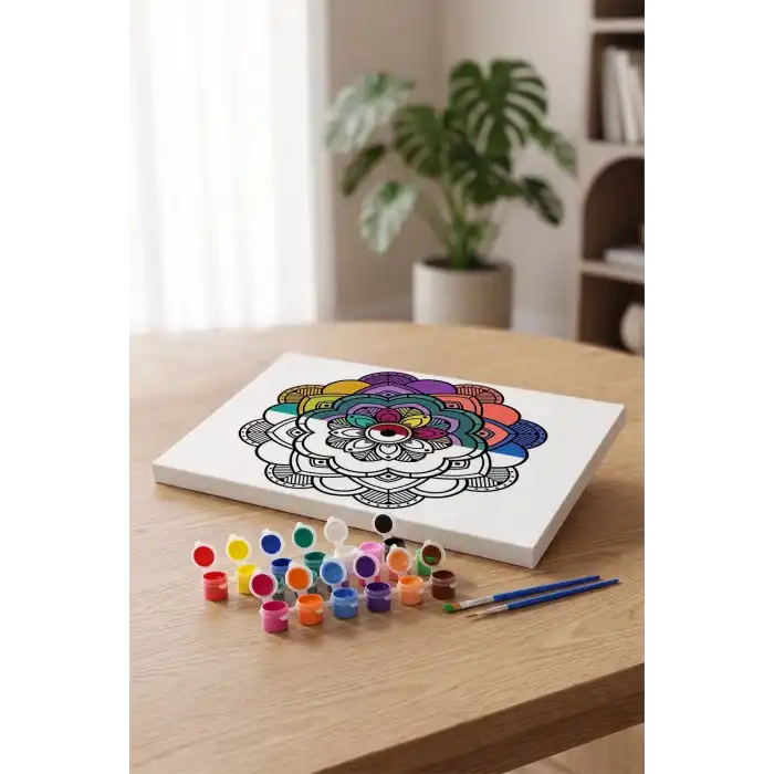 Oval Çiçek Mandala Tuval Boyama Seti 40x50 cm