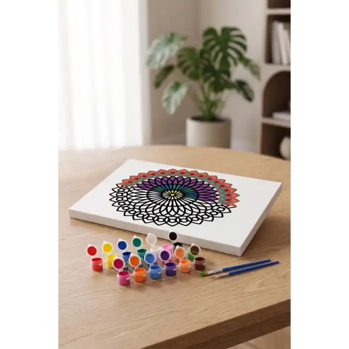 Oval Çiçek Mandala Tuval Boyama Seti 40x50 cm