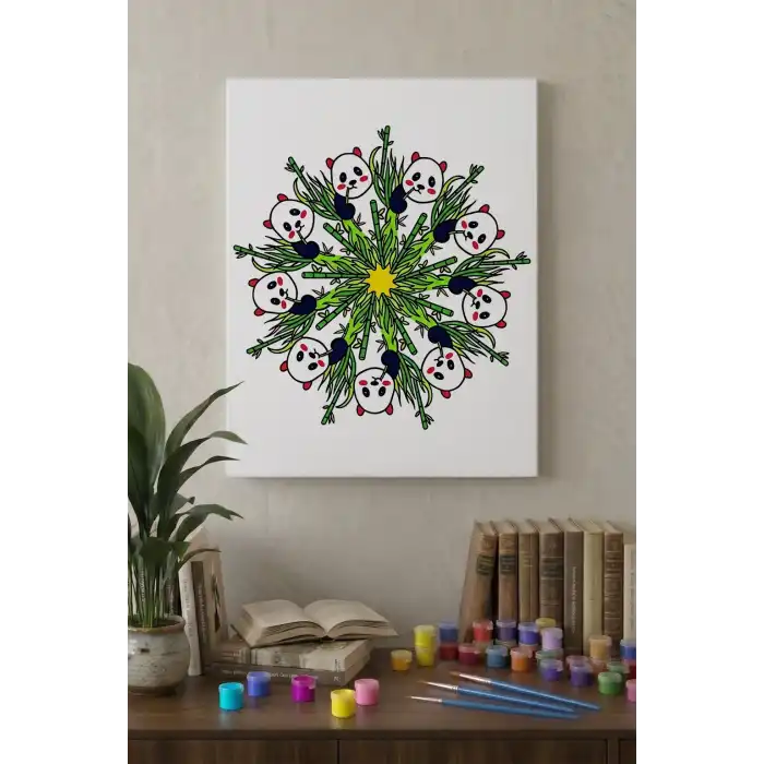 Panda Desenli Mandala Tuval Boyama Seti 40x50 cm