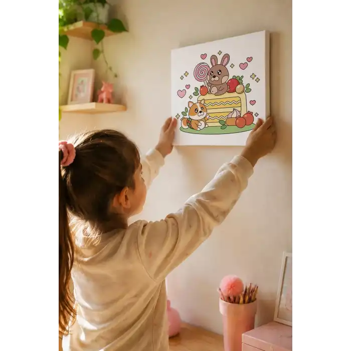 Pastalı Tavşancık Boyama Tuvali – Şövalesiz Boya Seti 20x20