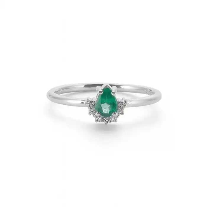 Pear-Shaped Emerald Ring with Diamond Accents