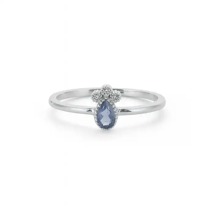 Pear-Shaped Emerald Ring with Diamond Accents – 14K Gold, 0.15 ct Emerald & 0.05 ct Diamonds