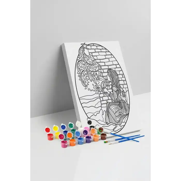 Peri Kızı Desenli Mandala Tuval Boyama Seti 40x50 cm